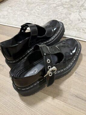 Circus NY Black Patent Mary Jane Platform Loafers Size 6.5